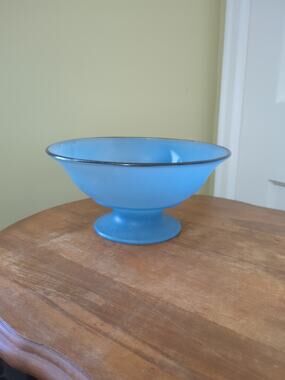 Vintage Art Deco Blue Satin Glass Footed Bowl Tiffin?